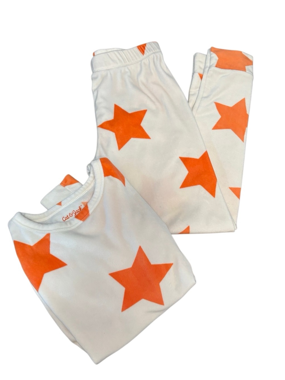 Cat & Jack Girls Size 10 Pajama Set Orange Stars Long Sleeve Pants PJs